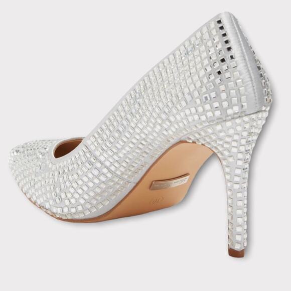 Lauren Lorrain Silver Glass/Rhinestones Dazzle Embellished Pump Heels Size 6.5 - Picture 5 of 14